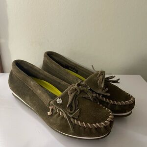 Minnetonka Olive Green Suede Moccasins